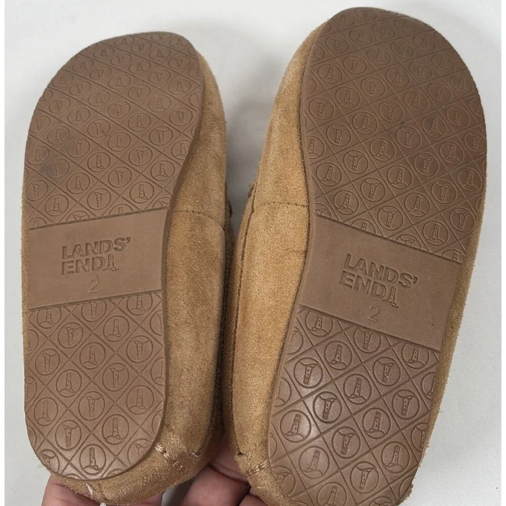 L.L. Bean Kids Moccasin Suede Lined Slippers Brown Size 2